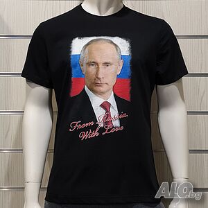 Нова мъжка тениска с дигитален печат Владимир Путин, Руско знаме, Русия