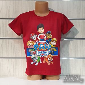 Нова детска тениска с дигитален печат PAW Patrol (Пес патрул) в червен цвят