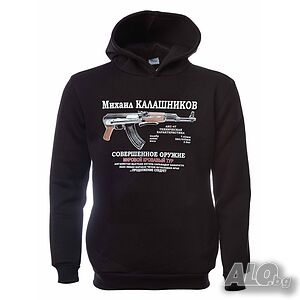 Нов мъжки суичър с трансферен печат на Михаил Калашников, автомат