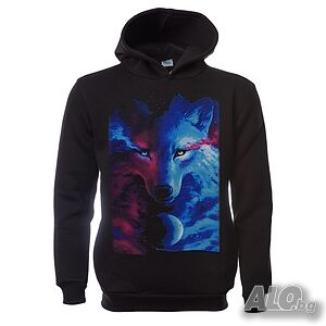 Нов детски суичър с дигитален печат GALAXY WOLF, Серия вълци