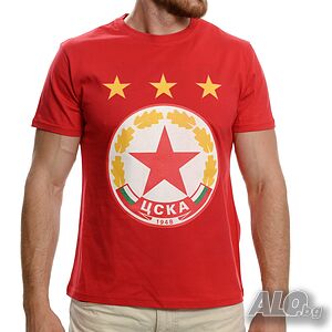 Нова мъжка тениска с дигитален печат на футболния отбор ЦСКА (CSKA) в червен цвят