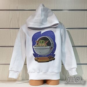 Нов детски суичър с дигитален печат Бейби Йода (BABY YODA), Starwars в бял цвят