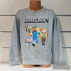 Нова детска ватирана блуза с дълъг ръкав Minecraft (Майнкрафт) в сив цвят