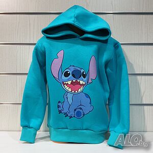 Нов мъжки суичър с дигитален печат Стич (Stitch) в зелен цвят