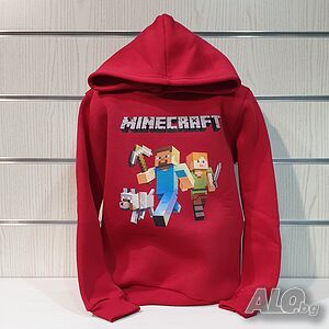 Нов детски суичър с дигитален печат MINECRAFT (Майнкрафт) в червен цвят
