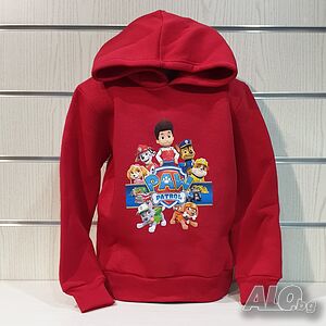 Нов детски суичър с дигитален печат на Paw Patrol (Пес патрул) в червен цвят