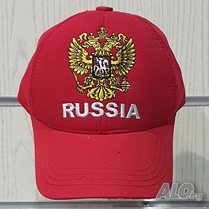 Нова шапка с козирка Русия, с Герб в червен цвят