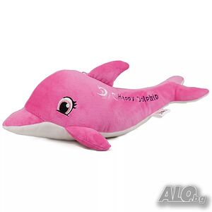 Ново плюшено делфинче с бродерия „Happy dolphin“, със звук в розов цвят, 38см