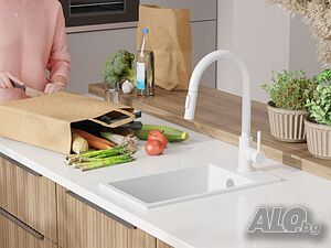 Бяла кухненска гранитна мивка Рига 30 XL 280 x 500 mm