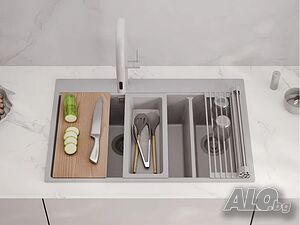 Сива кухненска гранитна мивка Осло 80 Duo Top 780x500 мм