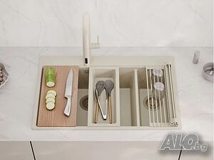 Бежава кухненска гранитна мивка Осло 80 Duo Top 780x500 мм