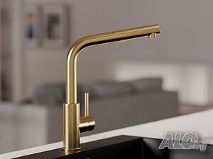 Brush gold смесител за кухня с изтегляща глава, 2 режима на струя - 3010