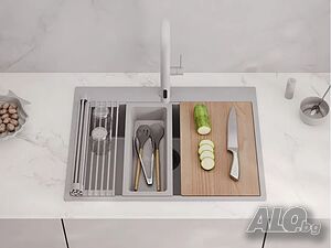 Сива Кухненска Мивка от гранит модел XXL Осло 70 Top 680 x 500 mm