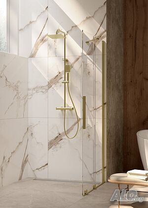 Златна мат душ колона тип Дъжд с термостатичен смесител NAC_R1HT Cascada Brush Gold