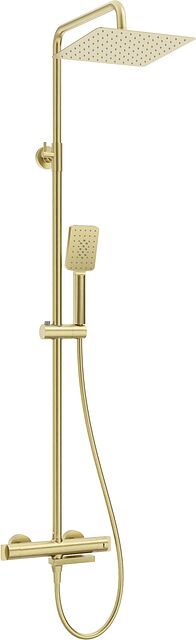 Златен мат душ колона тип Дъжд с термостатичен смесител с чучур Cascada Brush Gold