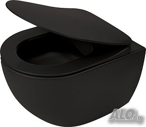 Черна конзолна тоалетна чиния Peonia Rimless с тоалетна седалка