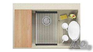 Беж кухненска мивка от гранит Осло 80 Max Multilevel 780 x 530 mm