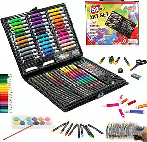 🖌️🎨✏️ Комплект за рисуване от 150 части 🖍️🖼️✨Малките творци започват тук!