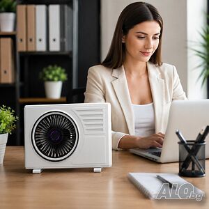 Настолен акумулаторен турбо вентилатор - 5 скорости, 180° регулиране, LED нощна светлина