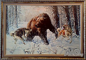 Мечка срещу кучета лайки, картина