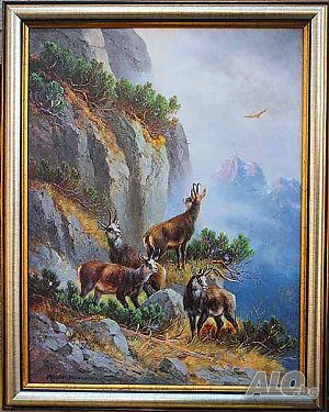 Планински пейзаж с диви кози, картина