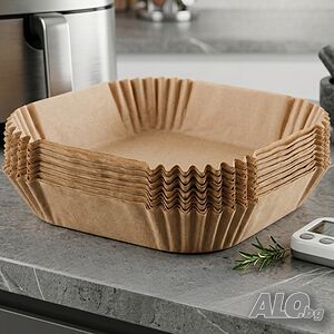 Незалепващи хартиени подложки за Air Fryer 20 x 20 x 4.5 cm - 100 бр. - топлоустойчиви до 240°C