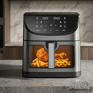Фритюрник с горещ въздух 8L 1800W с 11 програми, LCD дисплей, таймер и прозорец за наблюдение