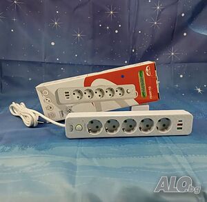 Разклонител 5 гнезда 2 бр usb,Type C 2500W