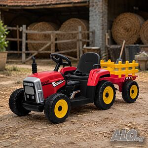 Детски акумулаторен трактор с ремарке 12V - 2x25W, MP3, Bluetooth, до 30 кг, червен