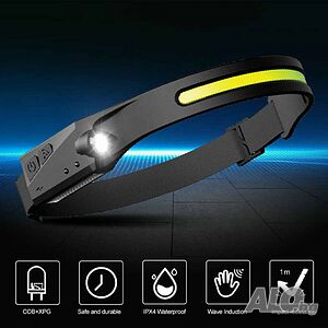 Сензорен LED челник - лента GB40-009 с 4 режима и датчик, панорамен, с USB зареждане на акумулатора