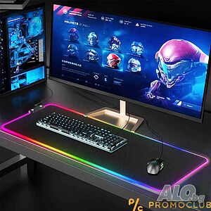 Светеща LED геймърска ТОП подложка за мишка и клавиатура, 10 програми на подсветката