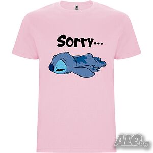 Нова детска тениска със Стич - Sorry (Stitch) в розов цвят