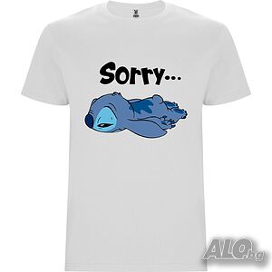 Нова детска тениска със Стич - Sorry (Stitch) в бял цвят