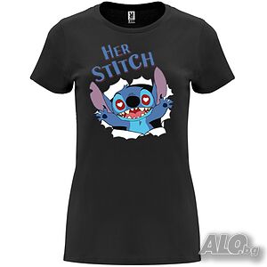 Нова дамска тениска със Стич - Her Stitch в черен цвят