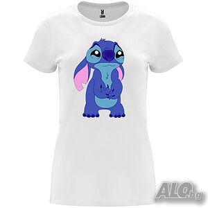 Нова дамска тениска със Стич - Sad Stitch в бял цвят