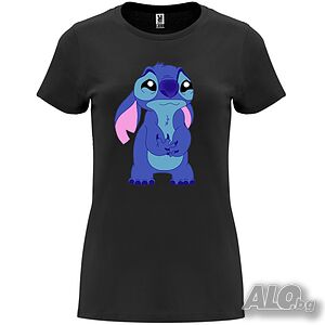 Нова дамска тениска със Стич - Sad Stitch в черен цвят