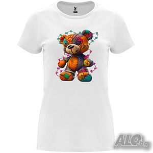 Нова дамска тениска с Мече - Gangsta Bear в бял цвят