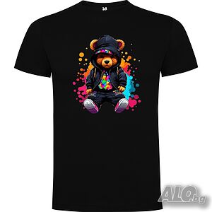 ХИТ Нова сладка детска тениска с Мече - Bear в черен цвят