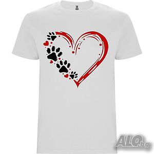 Нова детска тениска Animal Love със Сърце и лапички в бял цвят