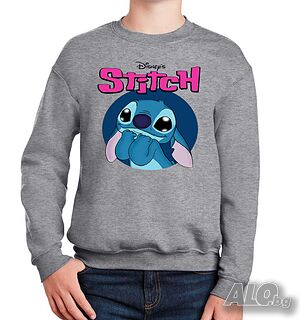 Нова детска ватирана блуза със Стич (Stitch) в цвят сив меланж