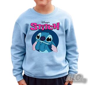 Нова детска ватирана блуза със Стич (Stitch) в светлосин цвят