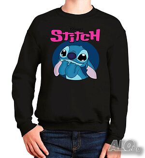 Нова детска ватирана блуза със Стич (Stitch) в черен цвят