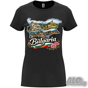 Нова дамска тениска България - Забележителности в черен цвят