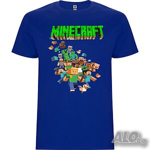 Нова детска тениска Minecraft (Майнкрафт) в син цвят