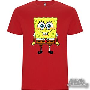 Нова детска тениска със Спондж боб (SpongeBob) в червен цвят