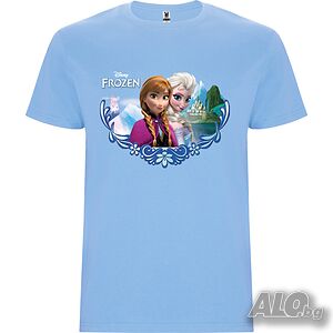 Нова детска тениска с Елза и Ана - Замръзналото Кралство (FROZEN) в светлосин цвят