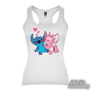 Нов дамски потник с героите Стич и Ейнджъл (Stitch & Angel) в бял цвят