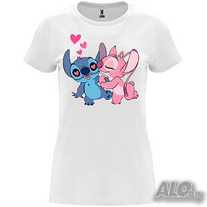Нова дамска тениска с героите Стич и Ейнджъл (Stitch & Angel) в бял цвят