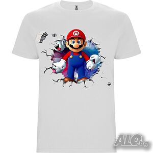 Нова детска бяла тениска със Супер Марио (Super Mario)