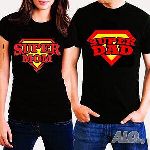 Тениски за двойки SUPER MOM & SUPER DAD (Супер мама и Супер тати)